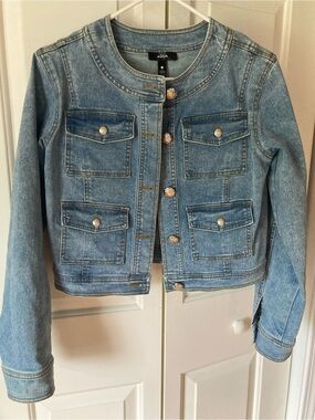 Aqua Light Blue Denim Jacket with Contrast Stitching